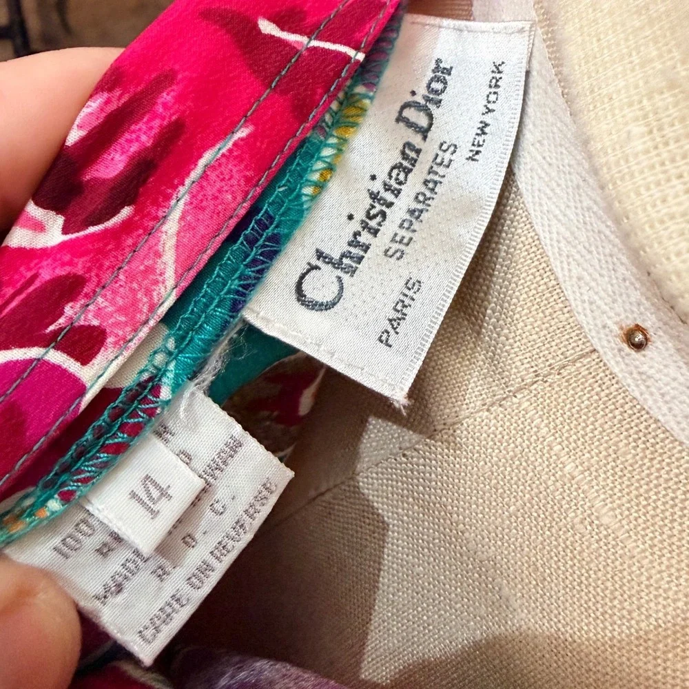Christian Dior Vintage 80s‎ Floral Rayon Pleated Midi Skirt Pink Teal 14 - Picture 5 of 8